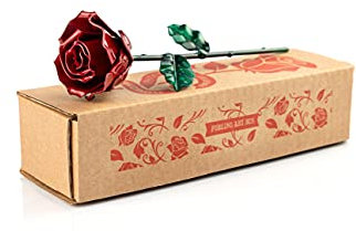 Forging Art Bcn® Hand Forged Eternal Wrought Iron Rose - Gift for Valentine's Day, Mother's Day, 6th Year Wedding Anniversary (Red/Green Without Base)