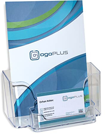 ogoPLUS DIN A5 Prospekthalter mit Visitenkartenständer, Prospektständer, Flyer-Ständer, Visitenkartenhalter Aufsteller, Werbung,Aufsteller Tisch-Prospektständer, Prospektbox