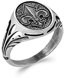 Tata Gisèle Bague pour Homme en Argent 925/000 - Motif Fleur de Lys - Cabochon Ovale - Vintage