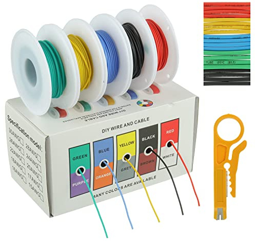 BOJACK 28 AWG silikonkabelset, förtennad koppartråd, 300 V silikon, elektrisk kabelkabelsats, 20 φ2 mm slangar (5 färger, 10 meter, 28 AWG), för gör-det-själv-modeller hushållsapparater etc