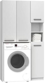 ADGO Marpol DD - Set da bagno 30 x 96 x 183 cm, armadietto per lavatrice e scaffale per il bagno, sovrastruttura per lavatrice, armadietto per lavatrice, (spedizione in 2 pacchetti) (bianco)