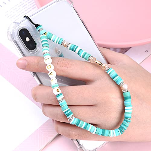 Bunt Perlen Handykette Handy Lanyard Handy Anhänger,Böhmische Anti Verlorene Alphabet Perlenkette Telefon Handgelenkschlaufe Schlüsselanhänger Handy Schmuck Hängende Kette Handschlaufe Handyanhänger
