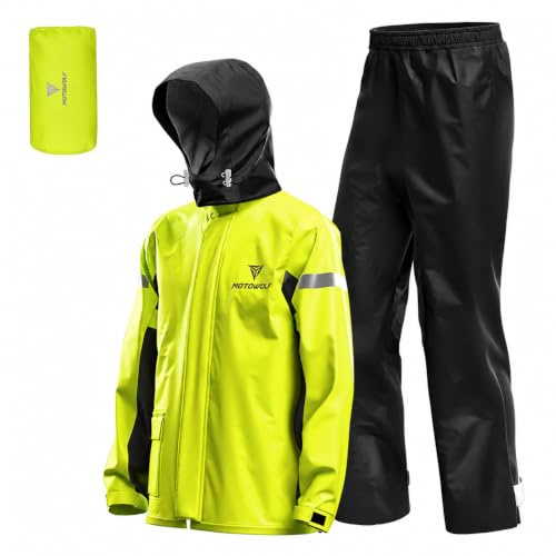 Tuta Antipioggia da Uomo Donna,Tuta Moto Impermeabile Antipioggia Antivento,Giacca da Pioggia Impermeabile Riflettente da Esterno e Pantaloni Abbigliamento per Ciclismo Escursionismo in Campeggio