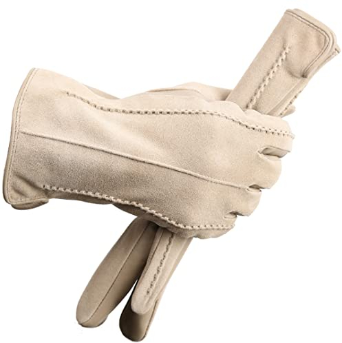 Modische Wildleder-Handschuhe, Premium-Damen-Lederhandschuhe, mehrfarbige Damenhandschuhe, warme Winterhandschuhe, beige 7
