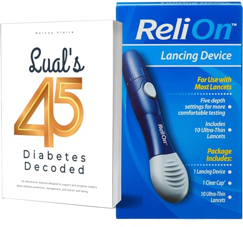 Lancing Device Compatible with Most Brands Bundle with Lual's 45 Diabetes Decoded | 1 Lancing Device Plus + 10 Ultra-Thin Lancets | Lancing devices for blood testing