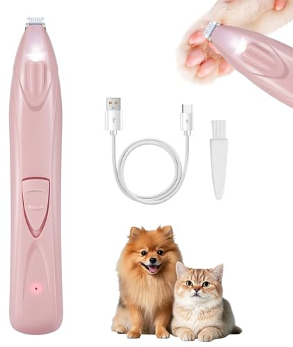 Kabellos Pfotentrimmer, Superleise Hundeschermaschine mit LED-Licht, Wiederaufladbarer Haustier Rasierer für Hunde Katzen Pfoten, Augen, Ohren, Gesicht, Körper