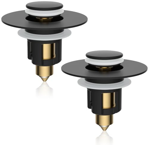 iFealClear 2 Pack Metal Universal Bathroom Sink Stopper, Upgraded Stainless Steel Sink Drain Strainer for 1.1''~2.36 Basin Pop Up Drain Strainer, Anti-Clogging Filter Basket, Matte Black