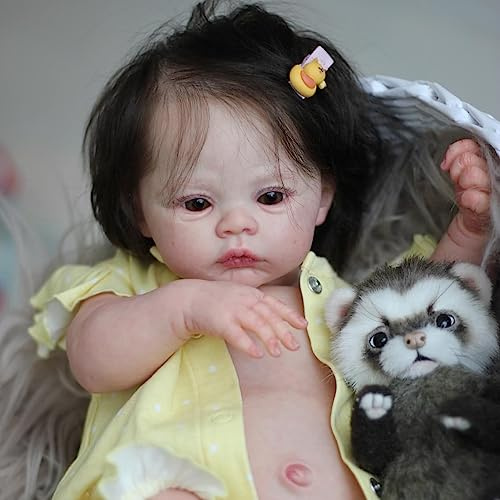 Anano Reborn Baby Vollsilikon Lebensecht 18 Zoll 45cm Reborn Baby Mädchen Vollsilikon Baby Reborn Puppen Silikon Toddler Augen Open Look Echte Babypuppen Für Kinder Ab 3 Jahren (Yellow)