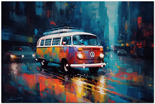 Printonia Leinwand-bild 120x80cm VW Transporter VW-Bus T2 Abstrakt Art Bilder Dekoration Wandbild Kunstdruck Sportwagen Automobil Deko