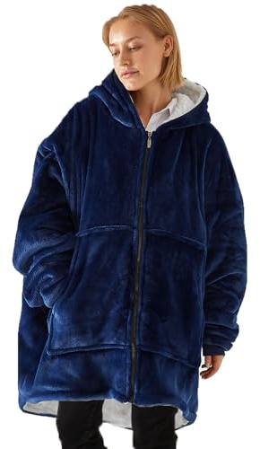 TOWINGO Sweat à Capuche, Pull Plaid Zippé Surdimensionnée, Taille Unique Épais Pull Capuchon en Polaire Sherpa pour Femmes, Homme, Adultes, Adolescent, Bleu