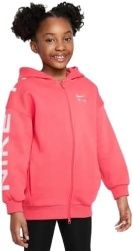 Nike FD2960-648 G NSW Club FLC Air HD FZ LS Felpa con Cappuccio Bambina LT Fusion Red/Med Soft Pink Taglia S