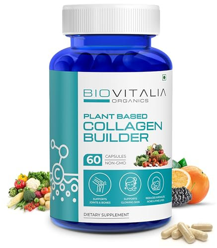 Biovitalia Organics Capsule de construction de collagène à base de plantes avec biotine et vitamine C | Favorise la santé de la peau | Soutient les articulations - 60 capsules végétaliennes