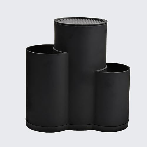 3 in 1 Ceppo Coltelli Vuoto Nero, 22,5 x 22cm, Plastica Blocco per Coltelli Universale, Staccabile Portacoltelli Rotondo con Fessura, Porta Utensili Cucina Professionale per Forbici Coltelli Ceramica
