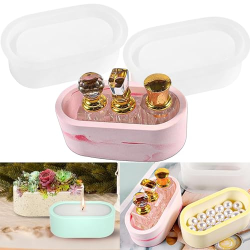 Mlczwt 2 Piezas Molde Ovalado Maceta, Molde de Resina de Cristal de Hormigón, Molde para Maceta de Flores, Molde de Bandeja Ovalada DIY, para Suculentas, Candelabros, Almacenamiento