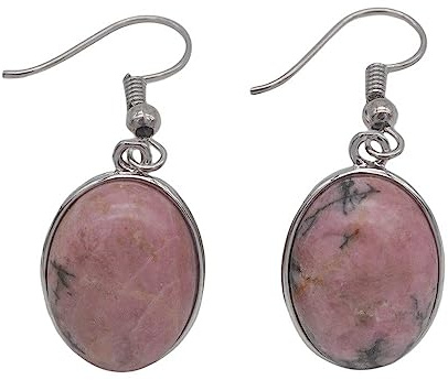 Inlay Ovaler Anhänger Baumelnde Haken Ohrringe Rhodonit Tropfen Heilende Ohrringe Reiki Balance Kristall Ohrringe Edelstein Schmuck für Frauen Mädchen Mutter Ehefrau Geschenk