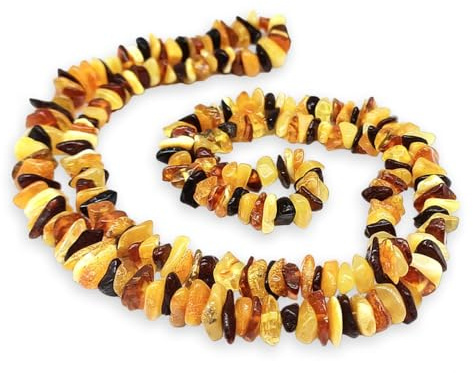 TENET - Collana chips in pietre naturali per Cristalloterapia, Reiki e meditazione - 70 cm (VERA AMBRA BALTICA FOSSILE)