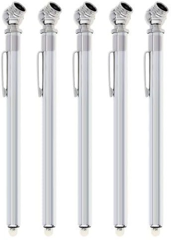 Windance 5 Pack Pencil Tire Pressure Gauge, 10-100PSI Heavy Duty Pencil Tire Pressure Gauge Stainless Steel Tyre Barometer Tools for Vehicles Truck Car RV ATV Motorcycle (Chrome)