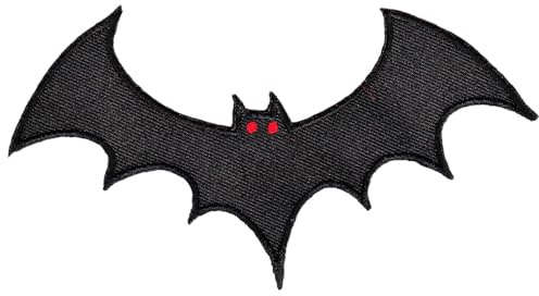 Fledermaus mit Rote Augen Aufnäher zum aufbügeln oder aufnähen Bügelbild Aufbügler für Kleidung gestickter Bügelpatch Applikation Halloween Fasching Kostüm Karneval Patch Größe 12,5 x 6,5 cm
