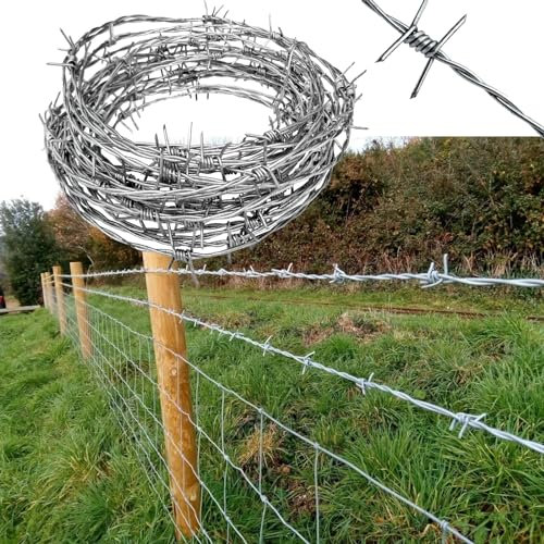 alambre de espino Rollo de alambre de púas, rollo de alambre de púas de calibre 16/12 para cerca, bate de béisbol, comedero para pájaros, jardín y manualidades, torsión de alambre de doble línea (Col