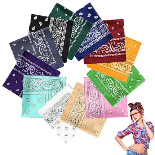 KAIOWPEIC 12 Pack Bandana Kopftuch Unisex, Mischfarben Set Paisley Bandana Tuch Damen und Herren Halstuch Nickitücher Armtuch Haar Schal Pet Hals Vierecktuch