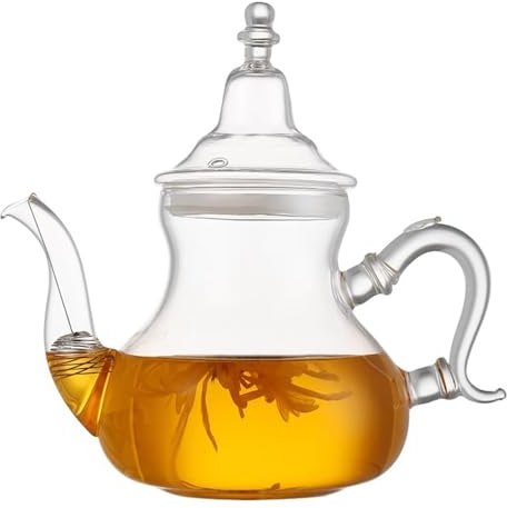 BURLOE Marokkanische Teekanne, Glas Aus Messing Kunststoffgriff Orientalische Kanne Kaffeekanne Für Saft Milch Arabische Teekanne Für Hause Nachmittagstee,1200ml