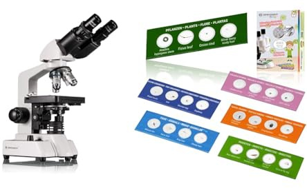 Bresser Bino 40x-1000x Vergrößerung für gehobene Ansprüche & Junior Mikroskop Experimentier-Set mit 24 Dauerpräparaten zu Tieren, Pflanzen, Insekten, Fasern und Pollen