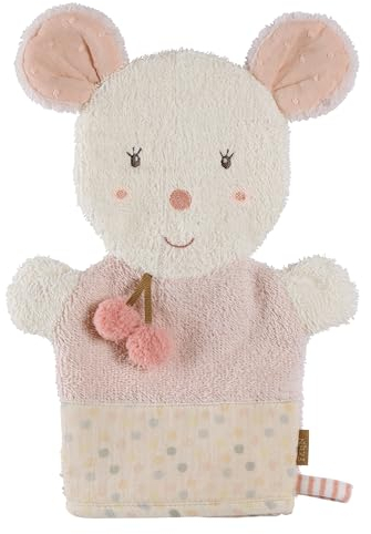 Fehn Waschhandschuh Maus – Waschlappen mit Tiermotiv und „Glow-in-The-Dark“ Bestickung für fröhlichen Badespaß - für Babys und Kinder ab 0+ Monaten