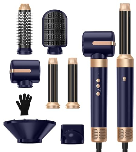 Sèche Cheveux Air Styler 7 en 1, Seche Cheveux Diffuseur Boucle, 3 Températures, Fer à Boucler à Air de 30 mm,Pour Lisser, Boucler les Cheveux,1400W Hair DryerProfessionnel Multifonctionnel