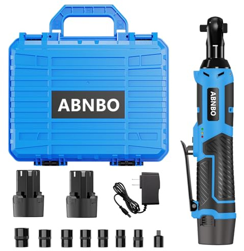 ABNBO 3/8 Cordless Electric Ratchet Wrench 12V Electric Ratchet Kit,40 Ft-lbs 400 RPM Cordless Ratchet Wrench Variable Speed Trigger with 2 * 2.0Ah Battery
