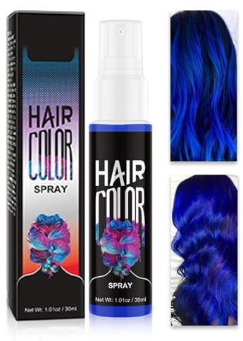Haarspray Farbe, Temporäre Haarfarbe Blau, Farbiges Hair Dye, Liquid Blue Hair Color S-pray Abwaschbar und Sicher, Schnelle Haarfärbung, Haar Colorationen für Halloween, Karneval, Cosplay (Blau, 30ML)
