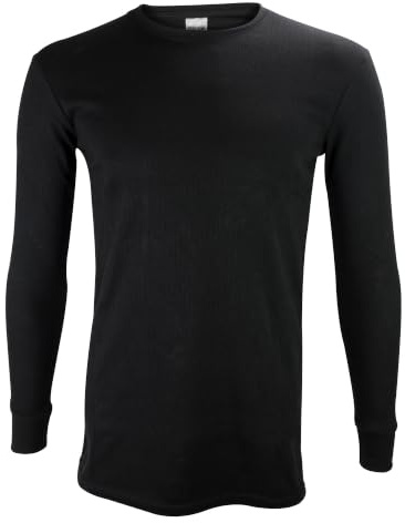THMO Långärmad termisk topp vinterbaslager topp | ribbad underlager extra varm fleece t-shirt, Svart, L