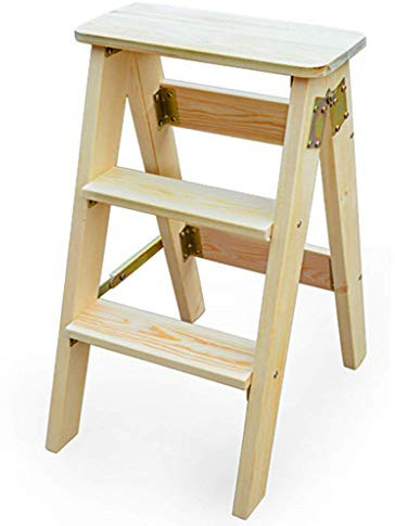 Tritthocker, 2-in-1, leichter, zusammenklappbarer, tragbarer, multifunktionaler, zusammenklappbarer Tritthocker, 3-stufiger Leiterhocker, Holzleiter, verdickter Bibliothekstreppenstuhl, leichte Gart