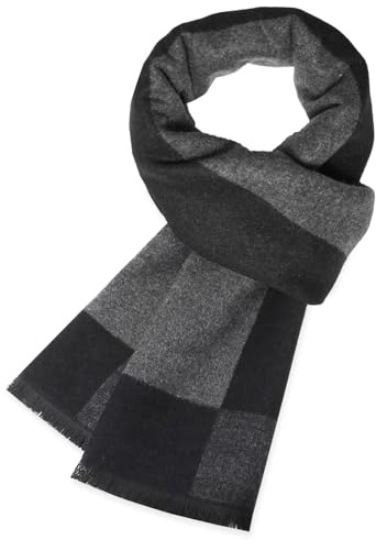 Prupoky Mens Cashmere Winter Scarf Soft Warm Wool Scarves Plaid Tassel Scarf for Men 03 Black&Grey