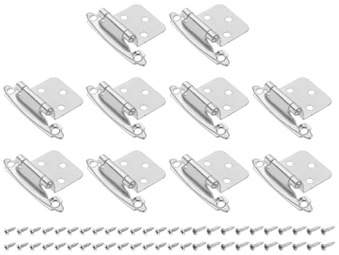 sourcing map Cabinet Kitchen Inset Hinges, 20Pcs 1/2 Overlay Semi-Concealed Hinges Face Mount Cabinet Hardware Self-Closing Cabinet Hinges with Screws, Nickel Silver