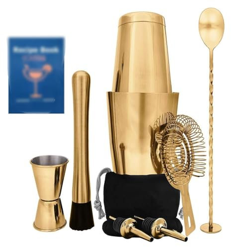 QTANZIQI Juego de Mezclador de Acero Inoxidable, Mezclador Boston, coctelera, Olla, Vaso Mezclador de manivela, Juego Completo