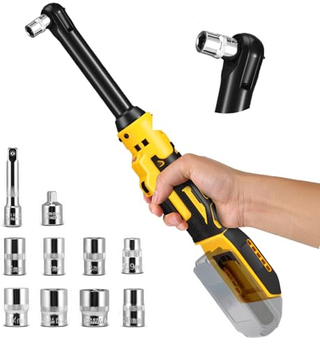 Cordless Ratchet Wrench Set, 80N.m 3/8 Electric Ratchet Driver Compatible with Dewalt 20V, with 8 Sockets, 1/4 Adapter, 16cm Powered Impact Ratchet with LED Light, No Battery