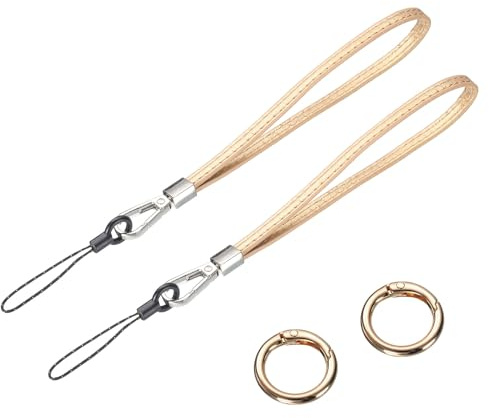 sourcing map 2 Pcs Smooth Leather Wristlet Strap, Prevent Drop Wrist Lanyard Straps for Clutch Cellphone Keychain Wallet Purse (Gold Tone)