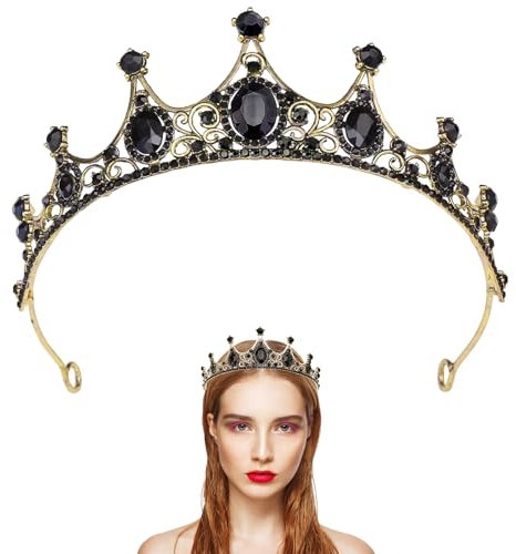 Barock Krone Schwarz, Damen Mädchen Prinzessin Diadem Tiara Kristallkrone Strass Gothic Braut Crown Crystal, Vintage Black Swan Krone Königin für Halloween Kostüm Hochzeit Festival Geburtstag Party