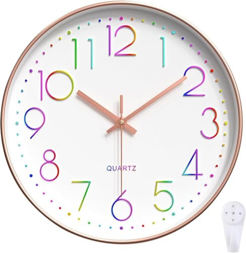 Spardar Rose Gold Wall Clock 12 Inch Silent Non Ticking Modern Wall Clock Easy to Read Decorative Modern Design for Home Kids Room Office Kitchen Bedroom Living Room (White)