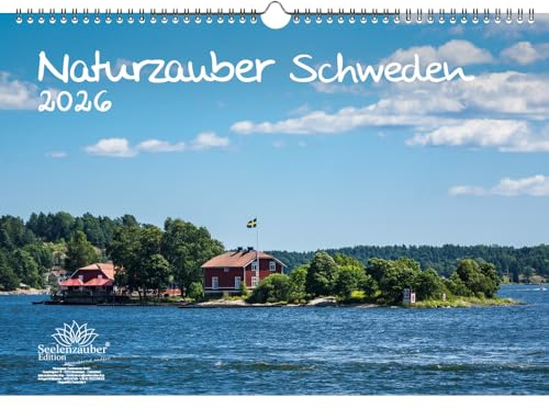 Naturmagi Sverige DIN A3-kalender för 2026 naturlig resa – set: 1 x kalender 1 x julhänge 1 x gratulationskort (totalt 3 delar)