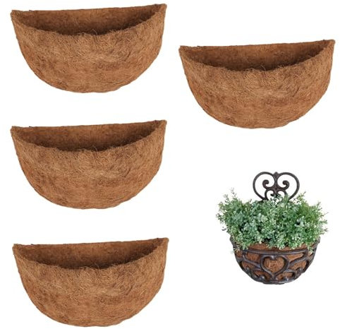 4pcs Hanging Basket Liner,10/12/14Inch Garden Coco Fiber Liner,Window Box Liners Half Round Coir Basket | Wall Planter Coco Liner Coco Replacement Liners Fence Flower Baskets For Wall Hangings Baskets