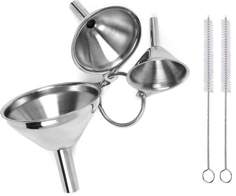 TwhqxjCN 3pcs Stainless Steel Funnel Set, 3 Sizes with 2 Cleaning Brush, for Bottles, Containers, Liquids, Cooking Oil