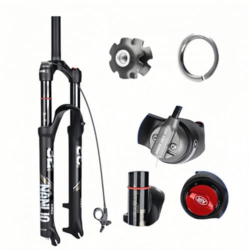 Federgabel MTB, gabeldämpfung 26/27,5/29 Zoll 1-1/8 Gerade/konische Fahrrad-Luftfedergabel Federweg 120MM 9 * 100MM QR Scheibenbremsen Fahrrad Vordergabeln Manuell/Fernsperre(Straight-remote,27.5in)