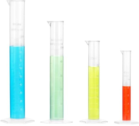 QWORK® 4 Stück Messzylinder Kunststoff Set, 10/25/50/100ml, Wiederverwendbarm,für Wissenschaft, Labore, Schule
