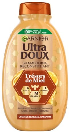 Garnier Ultra Doux Trésors de Miel Shampooing Reconstituant 400ml | Gelée royale réparatrice, Propolis protectrice, Miel nourricier, Renforce cheveux fragiles cassants