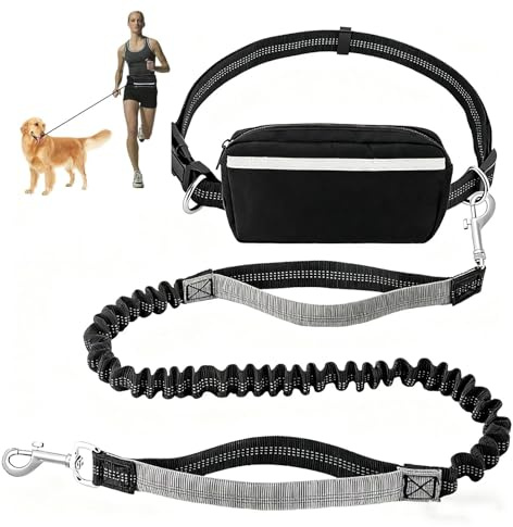 Guinzaglio Mani Libere Cani con Cintura Vita Regolabile & Doppia Impugnatura & Marsupio Rimovibile, Guinzagli Jogging Nylon, Guinzaglio Correre Elastico Cane per Corsa, Camminata, Addestramento