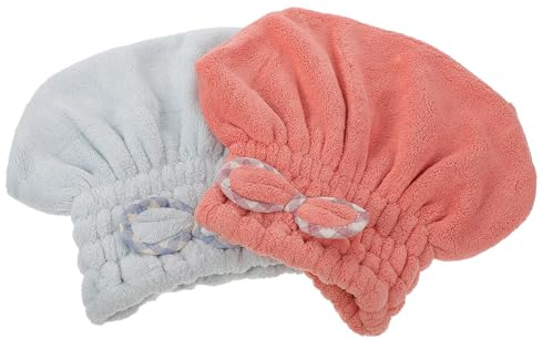 BAZEITFLOW 2 Stück Haartrocknungsmützen aus Korallfleece Saugfähig und Frictionreduzierend Sichere Passform für Damen für Schnelles Haare Trocknen und Badezimmergebrauch