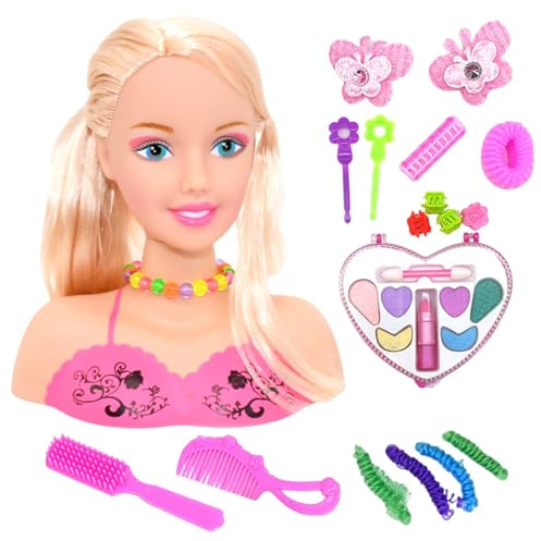 Nuiorfty 1 Set Testa di bambola per acconciature per bambini con accessori Sicuro carino stile realistico Testa di bambola e accessori per capelli Divertenti giochi di finzione Giocattoli per bambini