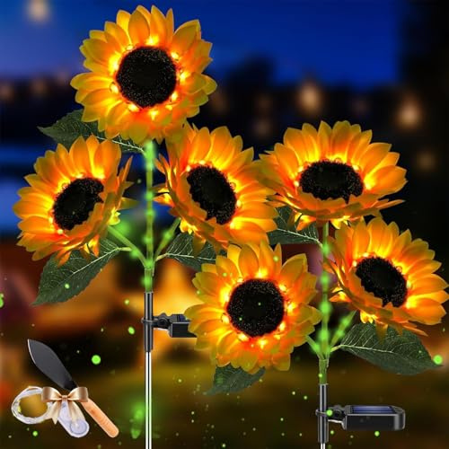 Qosneoun 2026 nuove luci solari a forma di girasole, luci solari da giardino, girasoli artificiali con 8 modalità di illuminazione, ad energia solare e impermeabili, per decorazioni da giardino