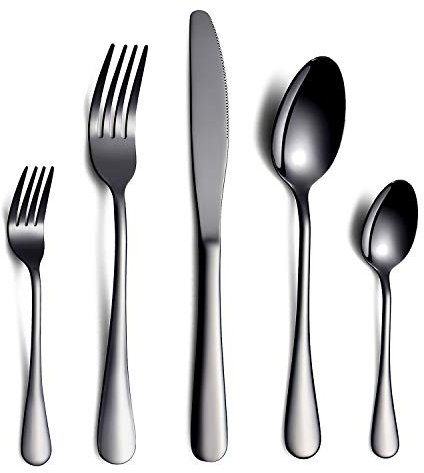 HOMQUEN Schwarzes Besteck/Besteck Set,30 Stück Edelstahl Messer Gabel Löffel Set für 6 Personen (Schwarz, 6 Sets)